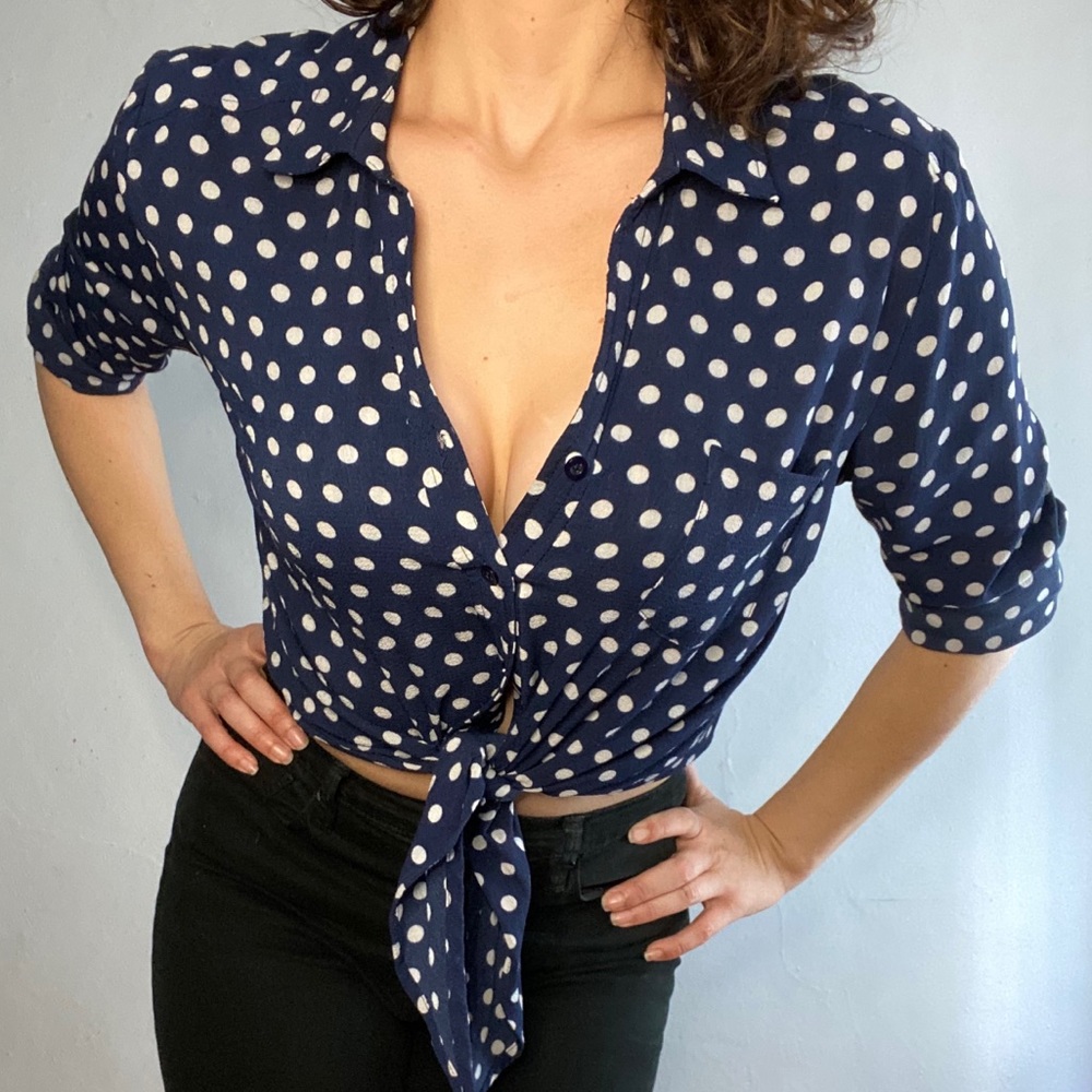 Navy Polka Dot Blouse